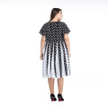 Retro women ball gown elegant knee-length dresses black and white dots bubble chiffon plus size dresses